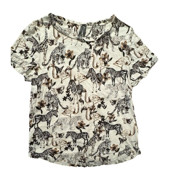 Anthropologie T-Shirt SMALL Padua Safari Print Short Sleeve Crew Neck Casual - Picture 2 of 11